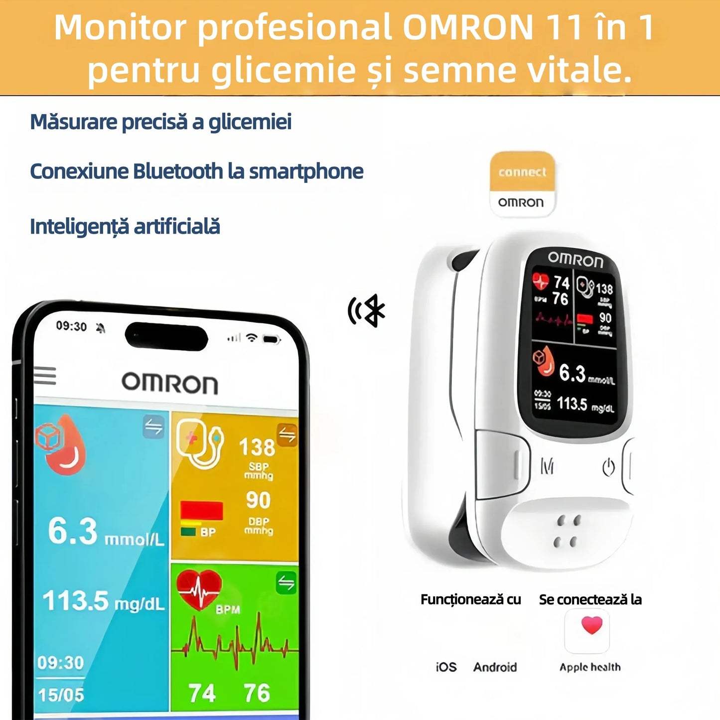 🏅Produs oficial autentic✅ Omron™ prezintă noul glucometru inteligent non-invaziv pentru glucoză în sânge © Fabricat în SUA